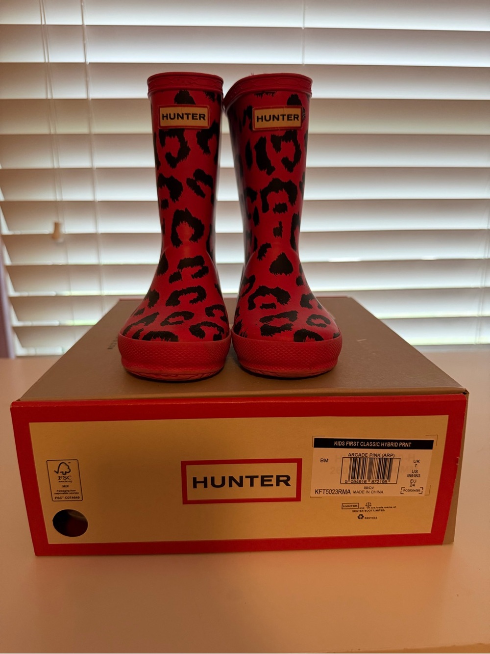 Hunter Kids Pink and Black Leopard Rain Boots